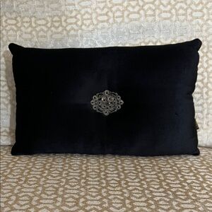 Small Black Velvet Accent Pillow with Embellishment